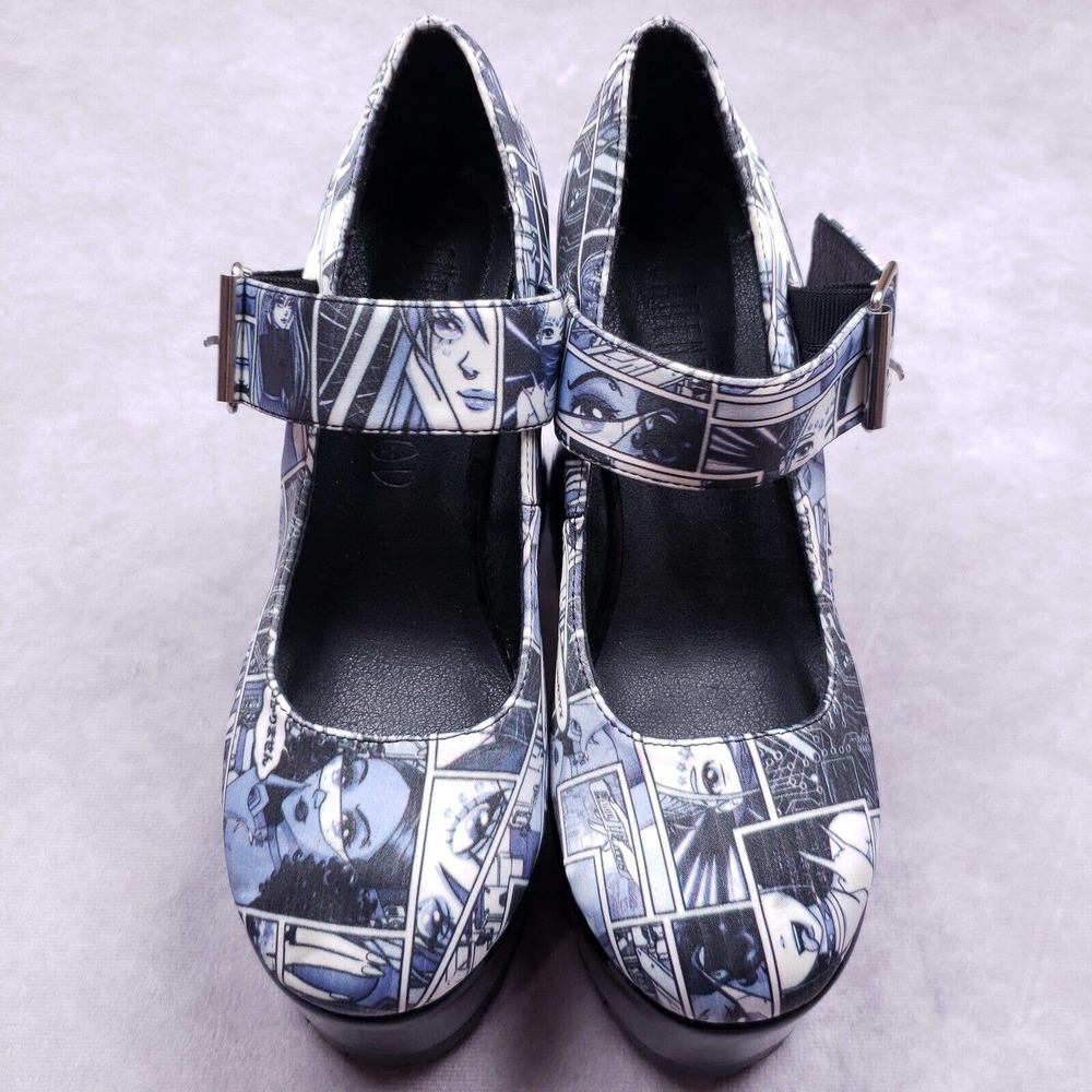 Dolls Kill Current Mood Shoes Mary Jane Platform Heels Anime Print Womens 7M